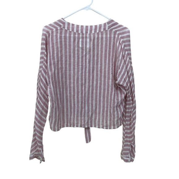 Rails Women's Size S Linen Blend Shirt Rose Striped Long Sleeve Front Tie - Picture 2 of 7